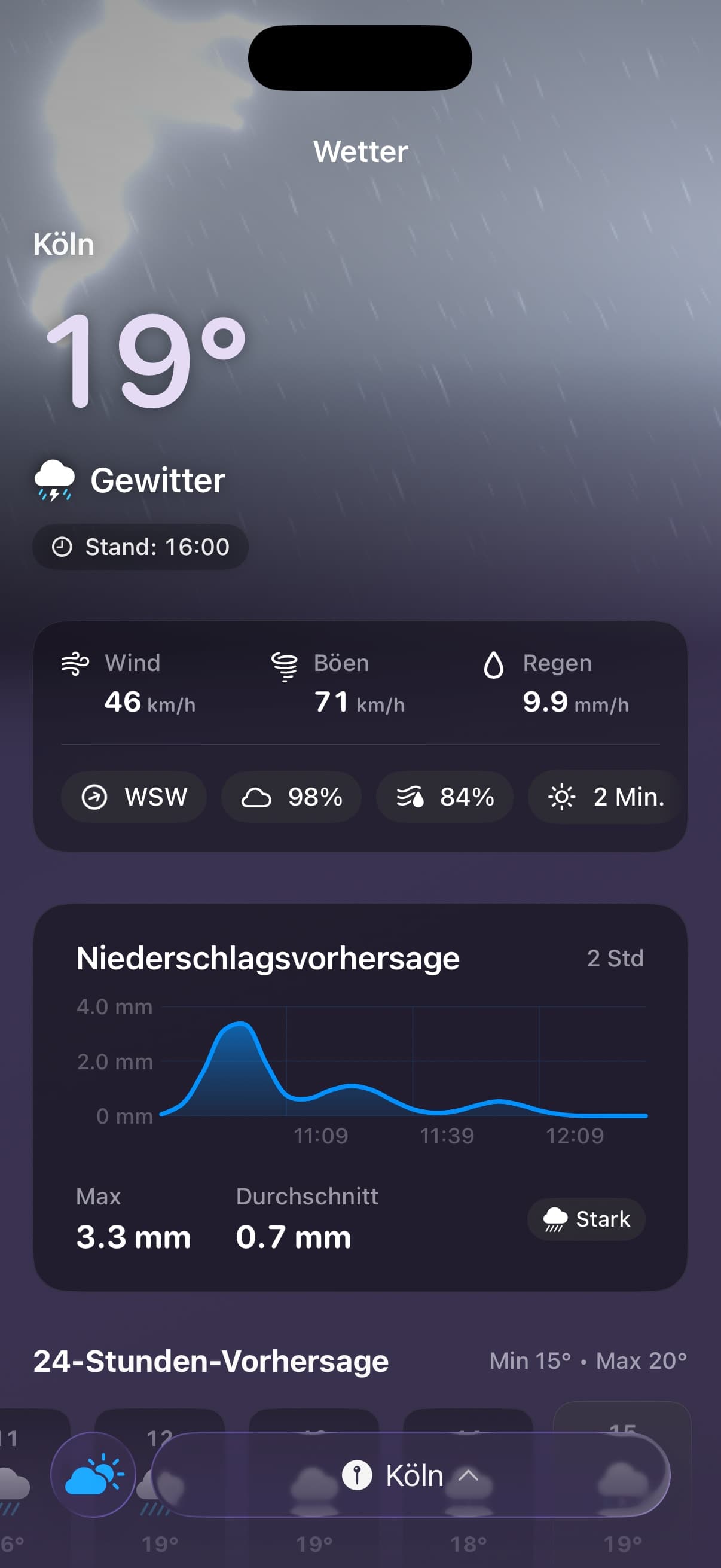 Wetter-Tab bei Gewitter